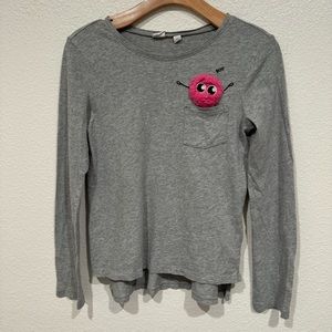 kids gap grey & pink pocket long sleeve t shirt top